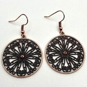Copper Color Earrings Ornate Filagree Boho Dangle Earrings
